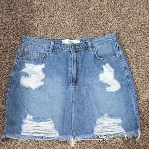 Hollister Light Blue Distressed Denim Mini Skirt